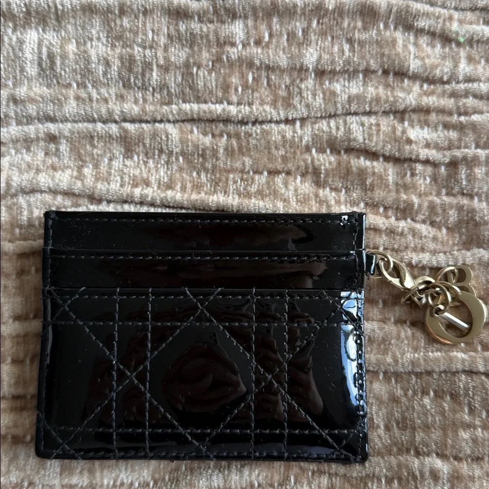 Dior black patent card holder